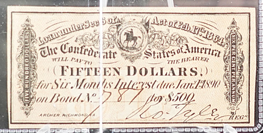 1864 Confederate $15 Bond (1 of 2)
