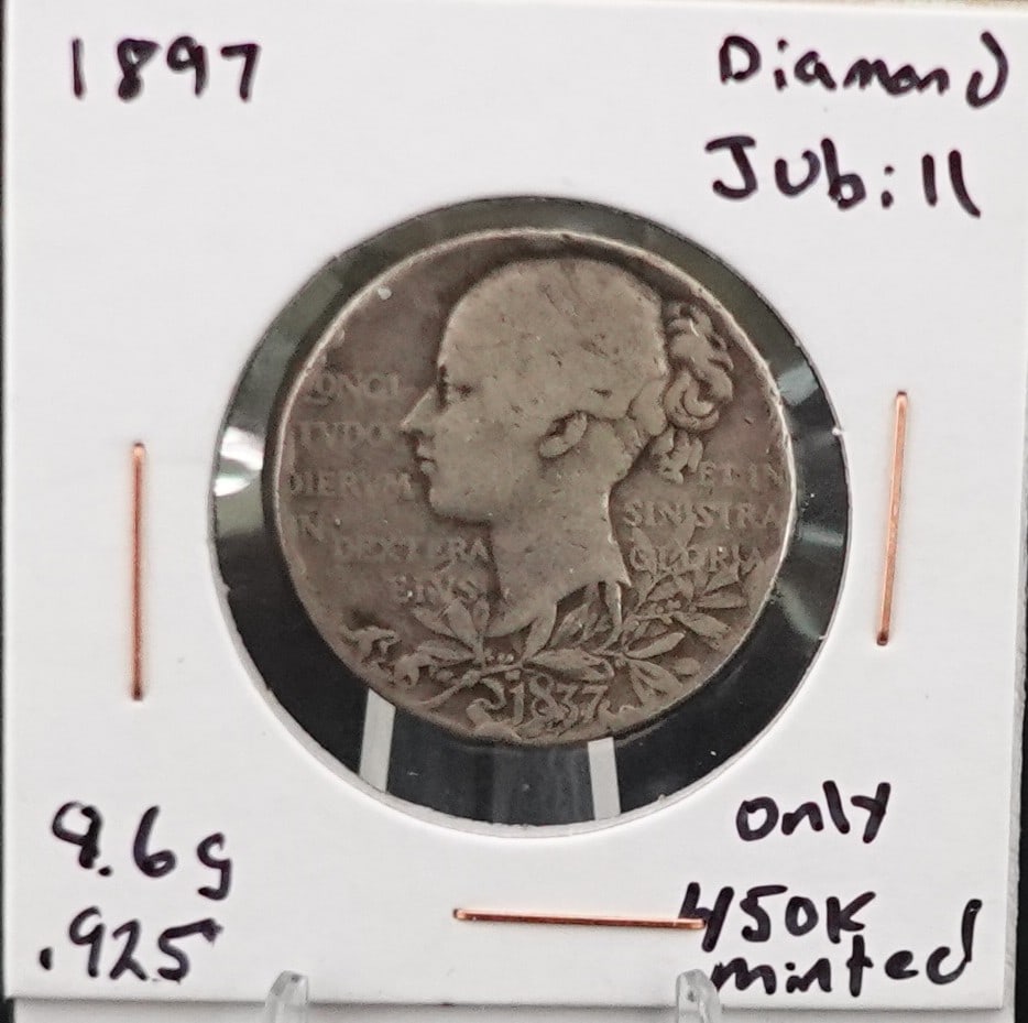 1837-1897 Diamond Jubilee Medial: .925 Silver. 9.76 Grams. Very Hard to Find Coin! Low Estimate: 50.00High Estimate: 100.00
