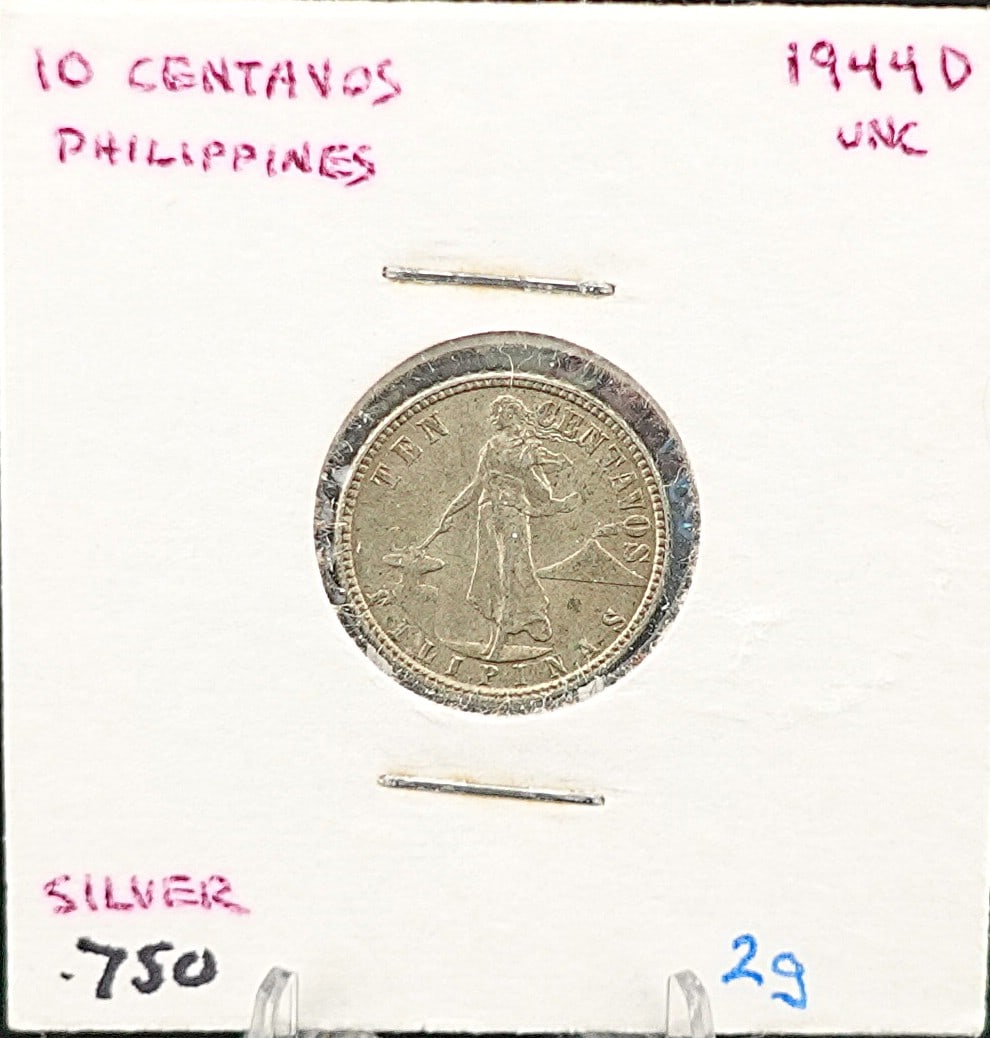 1944-D 10 Centavos Philippines Silver Coin (1 of 2)