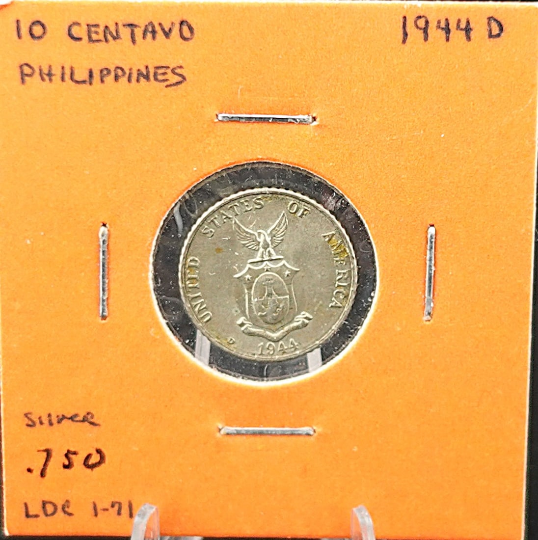 1944-D 10 Centavos Philippines Silver Coin (1 of 2)