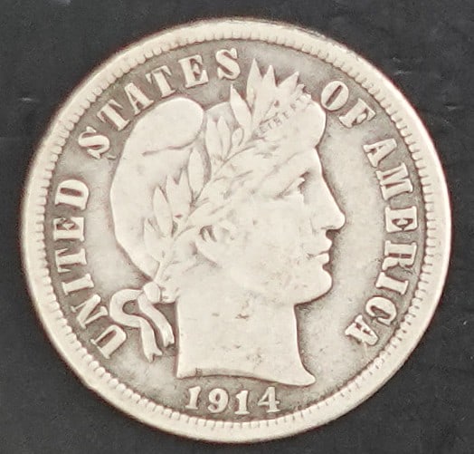 1914 Barber Dime: Nice Date Great Details! Full Liberty High Estimate: 30 Low Estimate: 20
