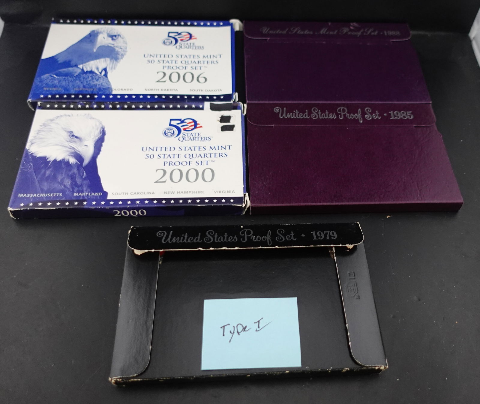 (5) US Mint Proof Sets: The dates are 1979, 1985, 1988, 2000 and 2008 High Estimate: 50Low Estimate: 30