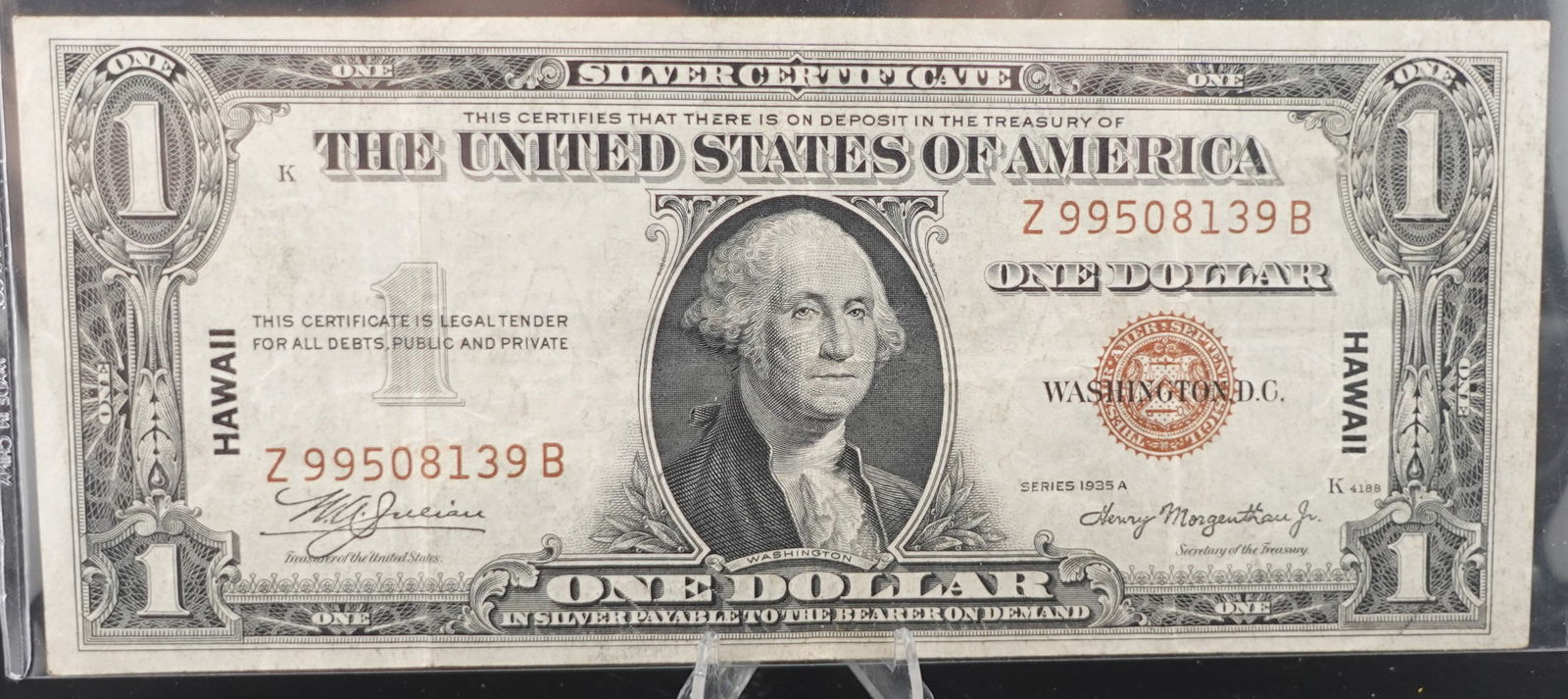 1934-A $1 Silver Certificate Hawaii Note: This is the VERY RARE ZB Block! Only 1 Million Minted! SN 8139 Low Estimate: 300.00High Estimate: 500.00