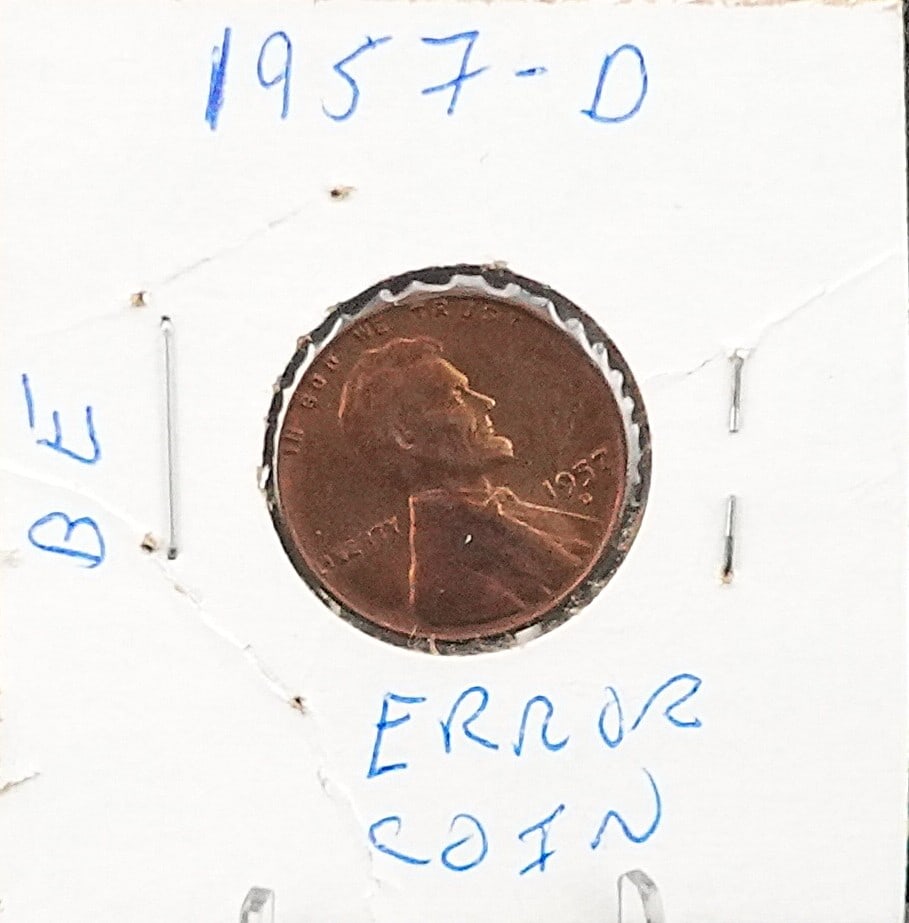 1957-D Wheat Cent: This is an Error Coin. The BE is the error. High Estimate: 50Low Estimate: 30