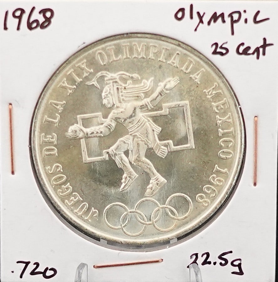 1968 Mexico Olympic Silver Coin: This is High Grade and Proof Like! The weight is 22.5g and .720 Silver Low Estimate: 60.00High Estimate: 80.00