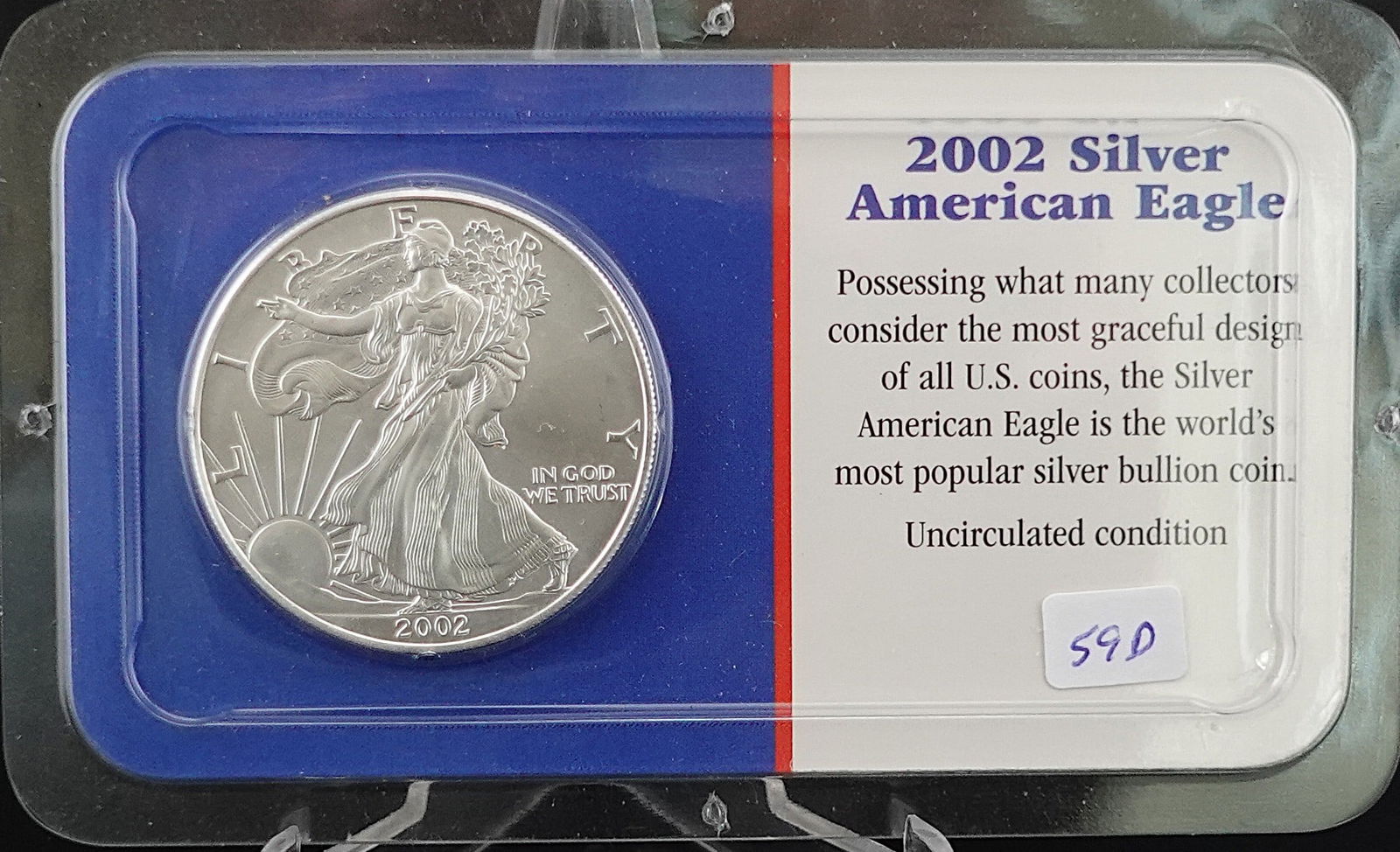 2002 American Silver Eagle: Great Coin! Still in its Case! High Estimate: 120Low Estimate: 100