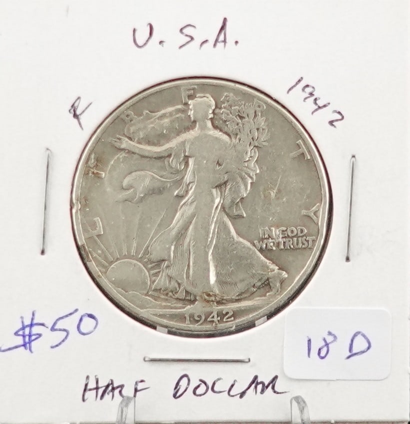 1942 Walking Liberty Half Dollar: Nice Date and Details! High Estimate: 50Low Estimate: 44