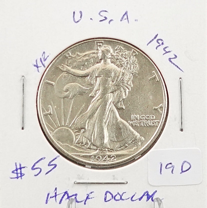 1942 Walking Liberty Half Dollar: Great Details! High Estimate: 50Low Estimate: 44