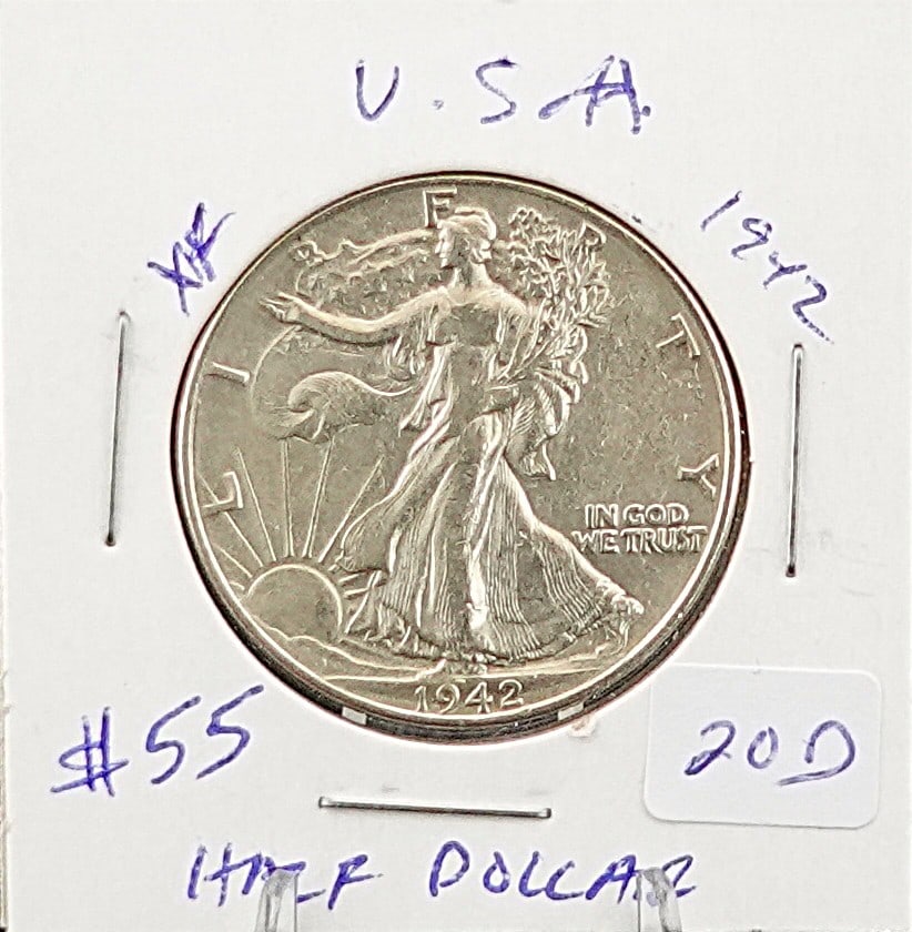 1942 Walking Liberty Half Dollar: Great Coin! High Estimate: 50Low Estimate: 44