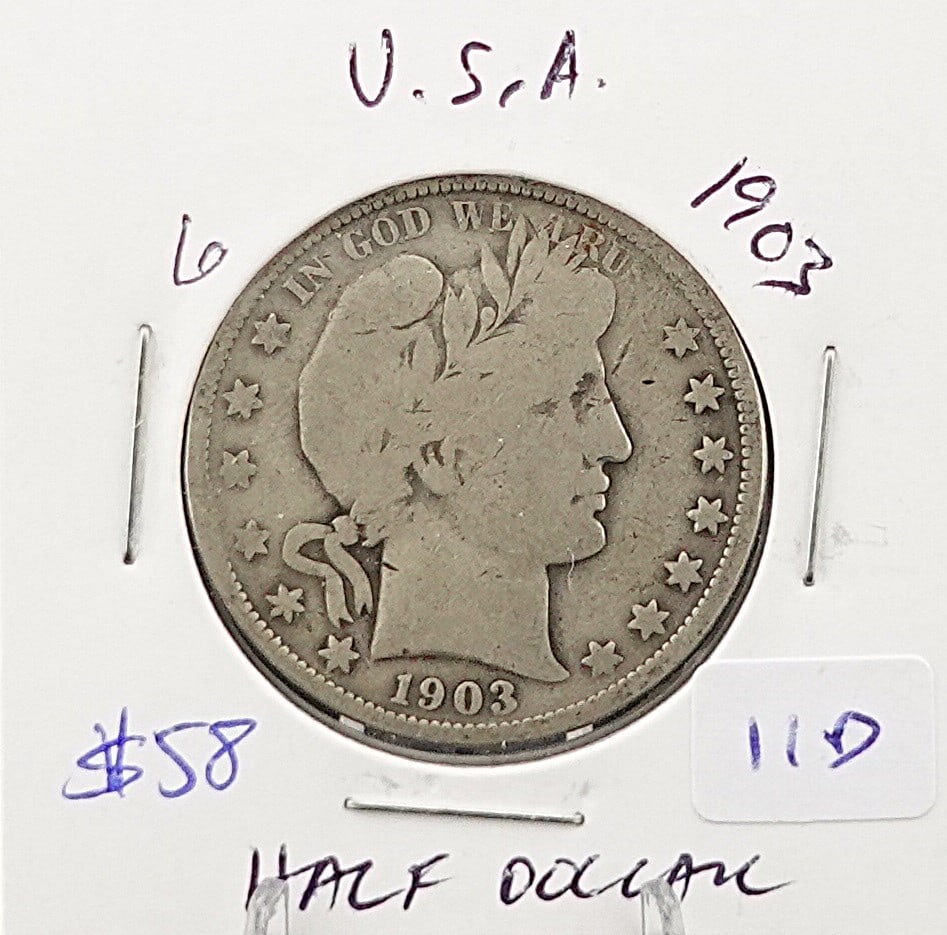 1903 Barber Half Dollar: Nice Early Date! Good Details! Low Estimate: 52 High Estimate: 60