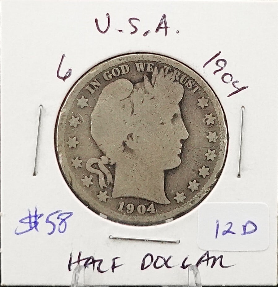 1904 Barber Half Dollar: Nice Date and Details Low Estimate: 54 High Estimate: 60