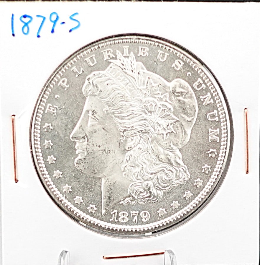 1879-S Rev 79 Morgan Dollar: This is a High Grade Proof Like Coin! Great Luster and Full Breast Feathers! High Estimate: 400Low Estimate: 200