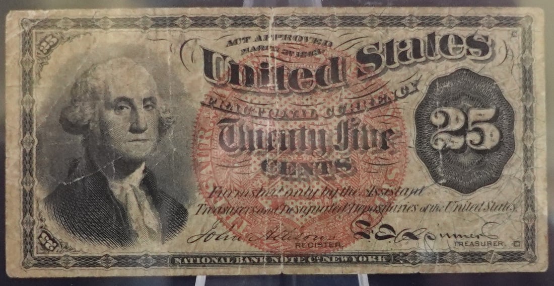 1863 25 Cent Fractional Note: Nice Note with Great Color! Low Estimate: 50 High Estimate: 90