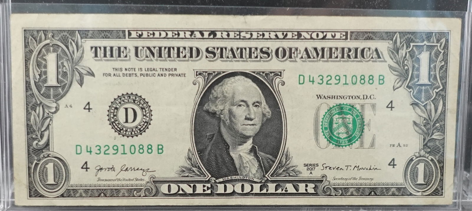 2017-A $1 Note: This has a very Prominade Bleed Through Note! SN 1088 Low Estimate: 20.00High Estimate: 30.00