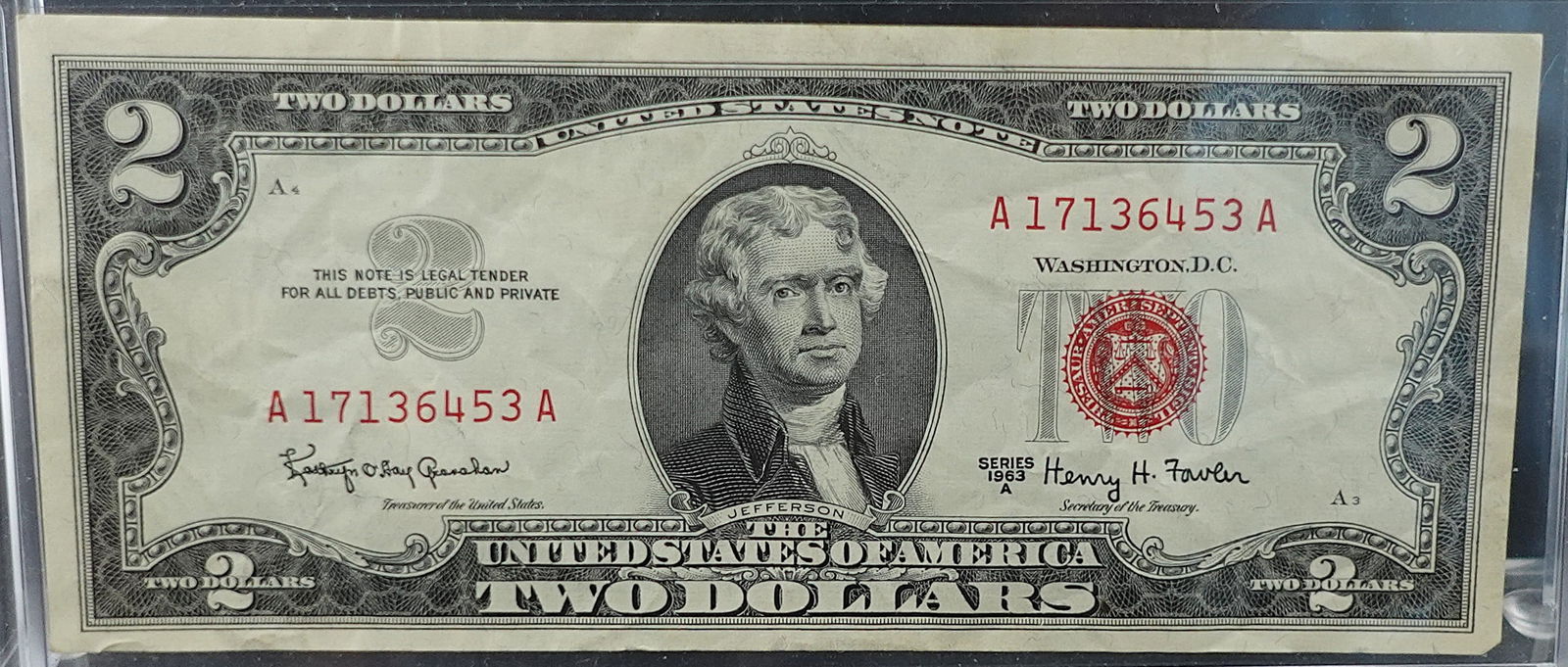 1963-A $2 Red Seal Note: This is an excellent Note! Great Details! Low Estimate: 20.00High Estimate: 30.00