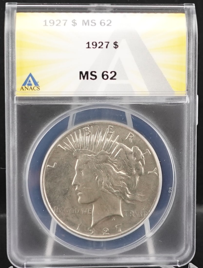 1927 Peace Dollar: This is ANACS Graded MS63! Low Estimate: 250.00High Estimate: 300.00
