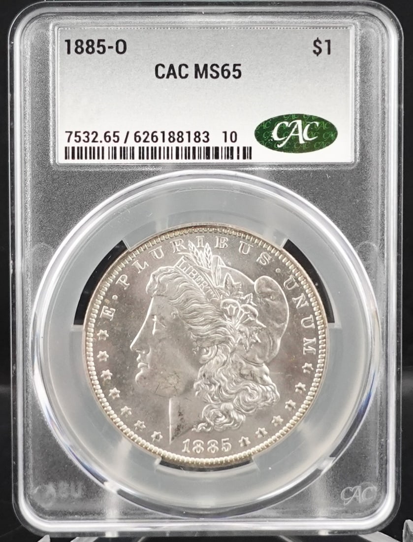 1885-O Morgan Dollar: CAC Graded MS-65! Low Estimate: 200.00High Estimate: 300.00