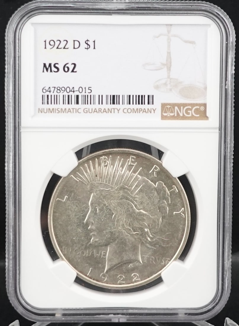 1922-D Peace Dollar: NGC Graded MS-62 Low Estimate: 70.00High Estimate: 90.00
