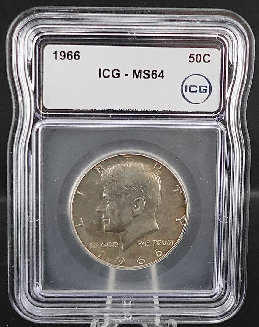 1966 Silver Kennedy Half Dollar: ICG Graded MS 64! Low Estimate: 20.00High Estimate: 30.00
