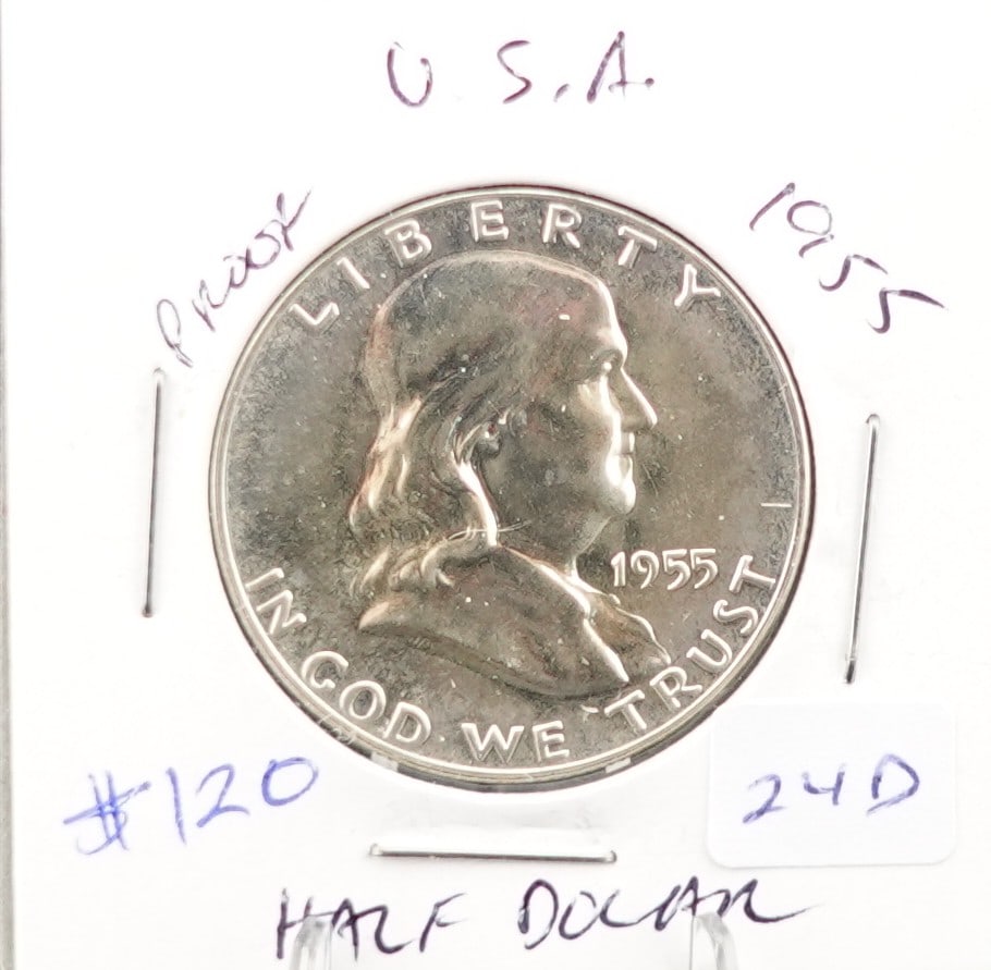 1955 Franklin Half Dollar: This is a High Grade Cameo Proof Coin Low Estimate: 100.00High Estimate: 150.00
