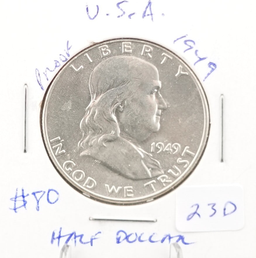 1949 Franklin Half Dollar: This is a High Grade Coin! This looks to be FBL! Low Estimate: 60.00High Estimate: 80.00