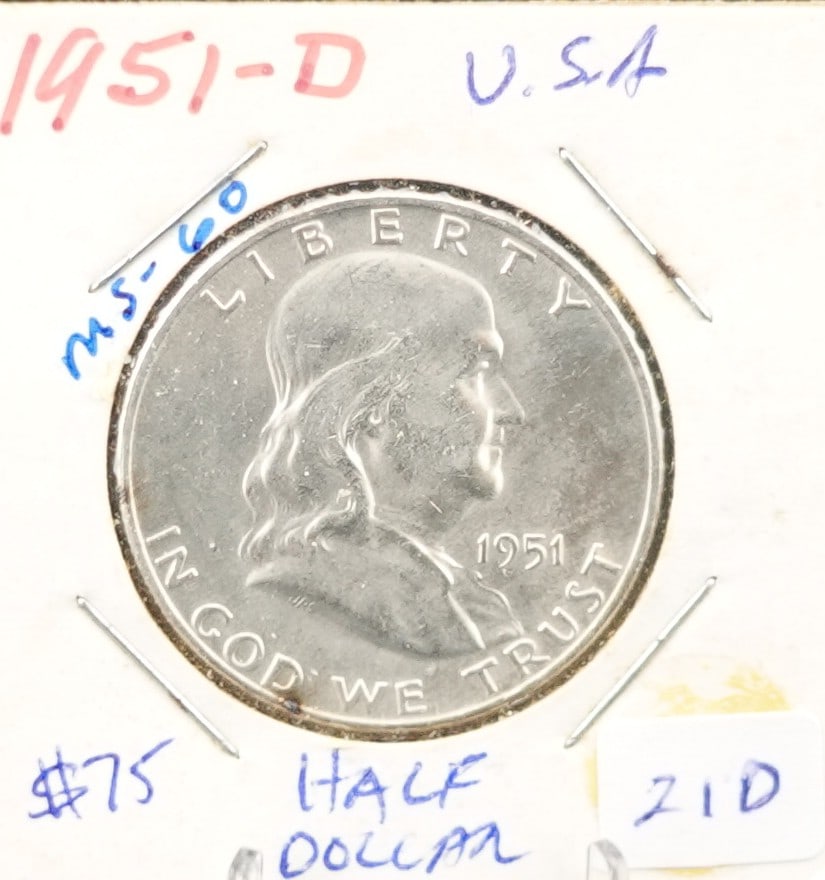 1951-D Franklin Half Dollar FBL: This is a High Grade Coin! Great Luster! Low Estimate: 60.00High Estimate: 80.00