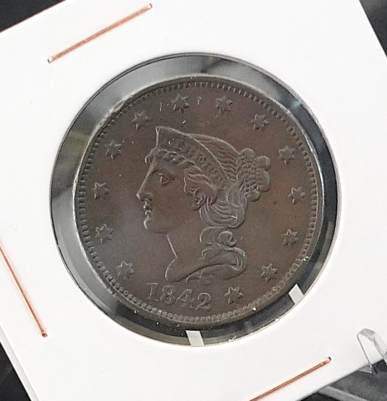 1842 Braided Hair Large Cent: This is a High AU and the Large Date Variety Low Estimate: 150.00High Estimate: 200.00