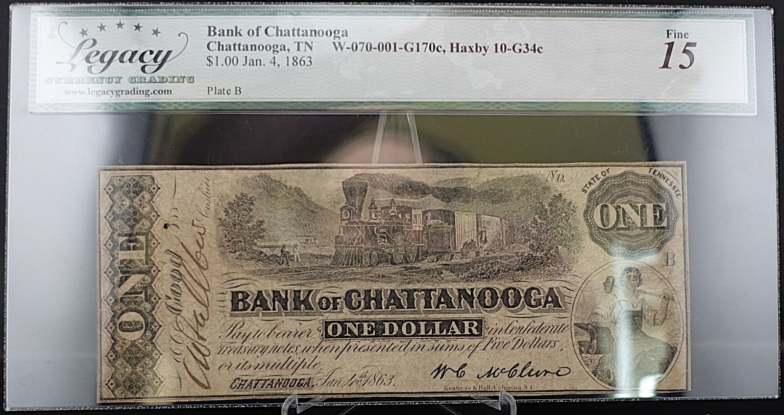 1861 Bank of Chattanooga, Chattanooga TN $1 Note (1 of 2)