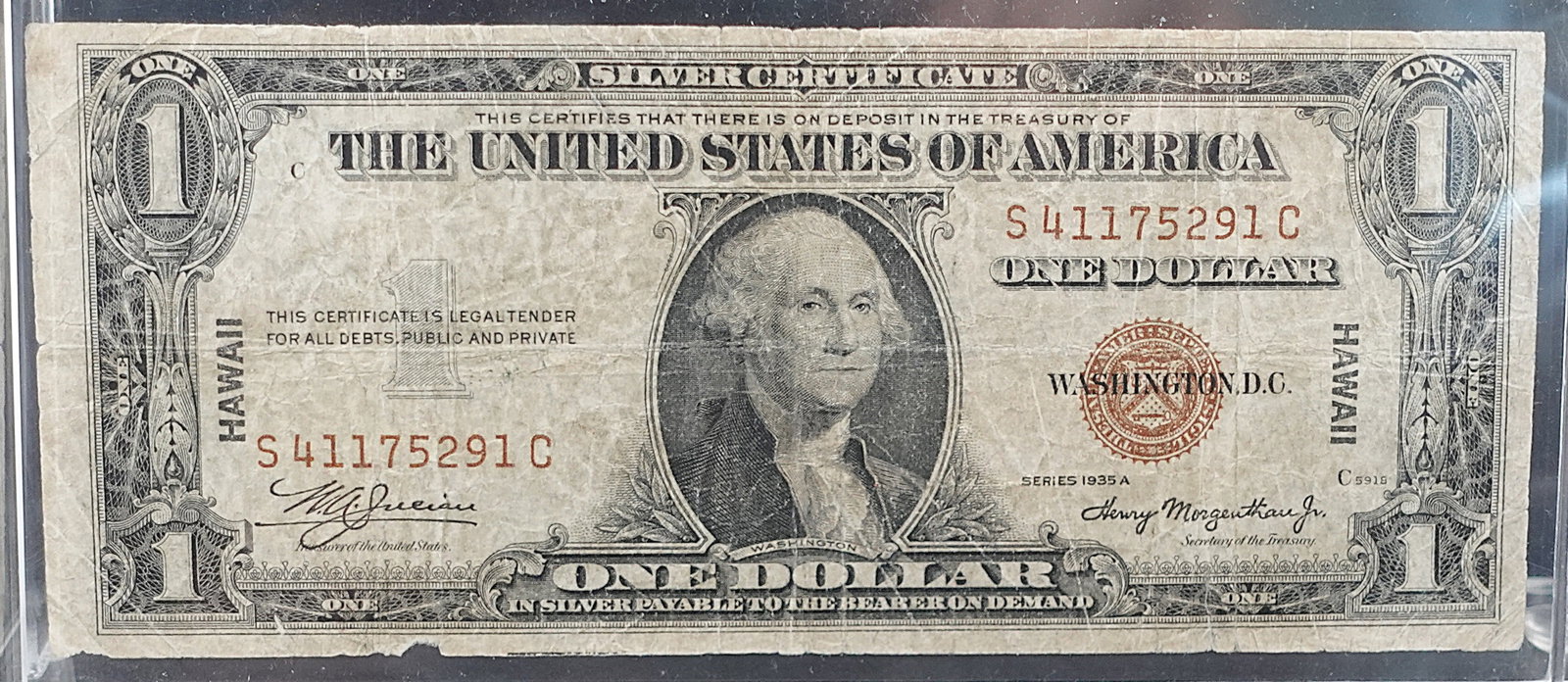 1935-A $1 Silver Certificate Hawaii Note: SN 291 