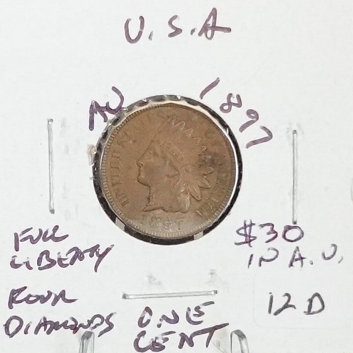 1897 Indian Head Cent: Bold Liberty 4 Diamonds 