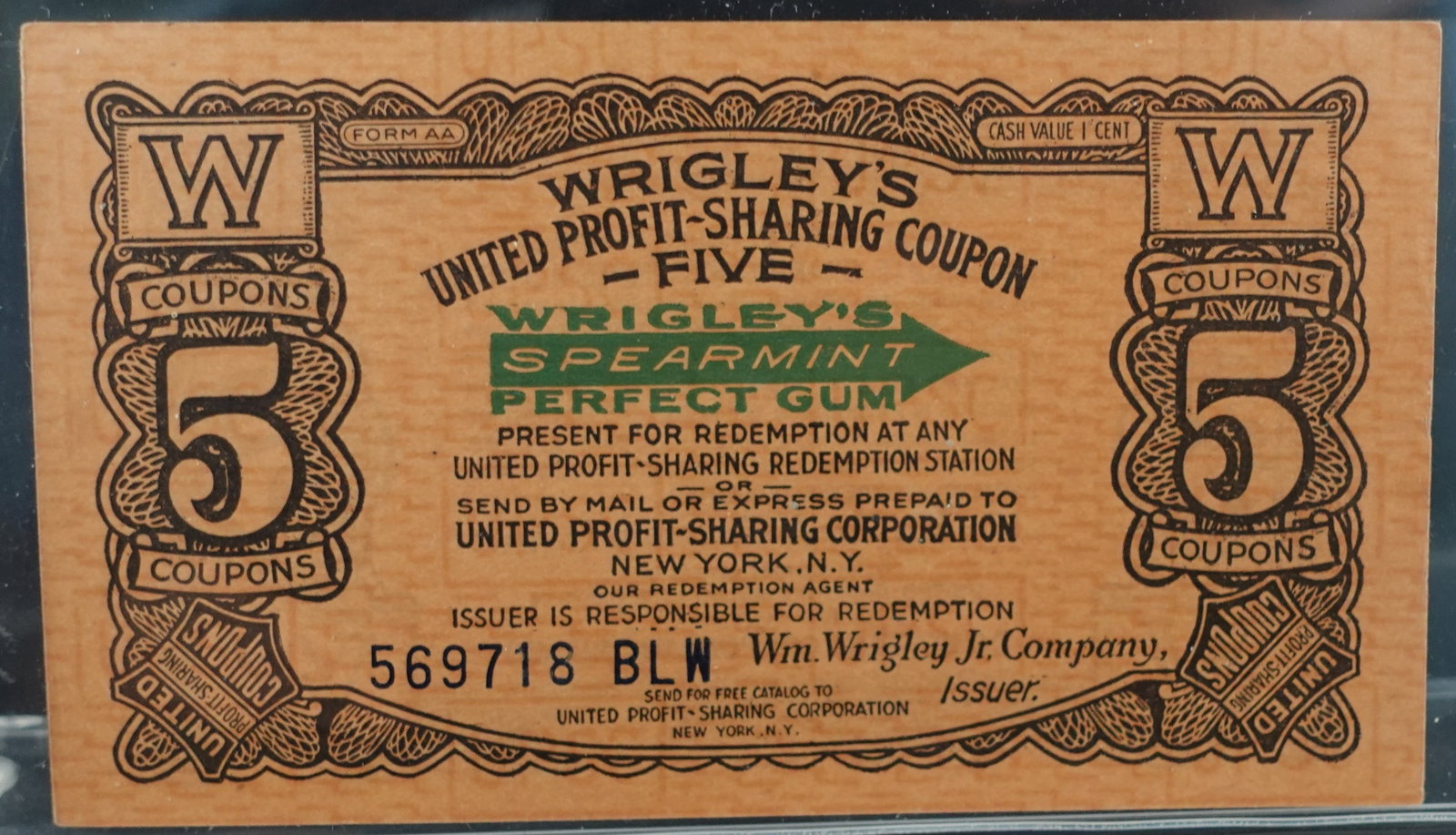 5 Shares Wrigley's Profit Sharing Note: Hard to find! 