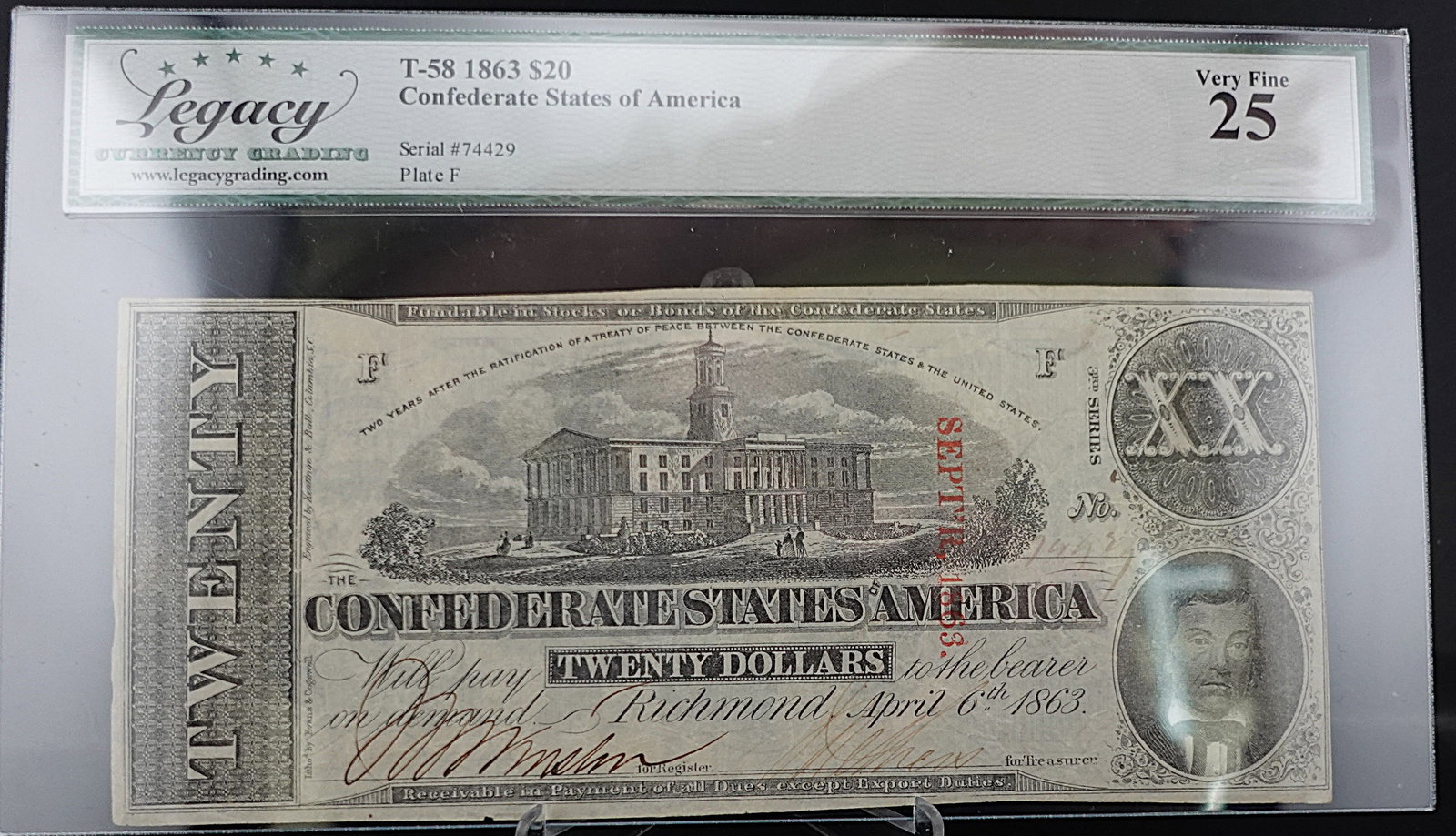1863 $20 Confederate States of America Note (1 of 2)