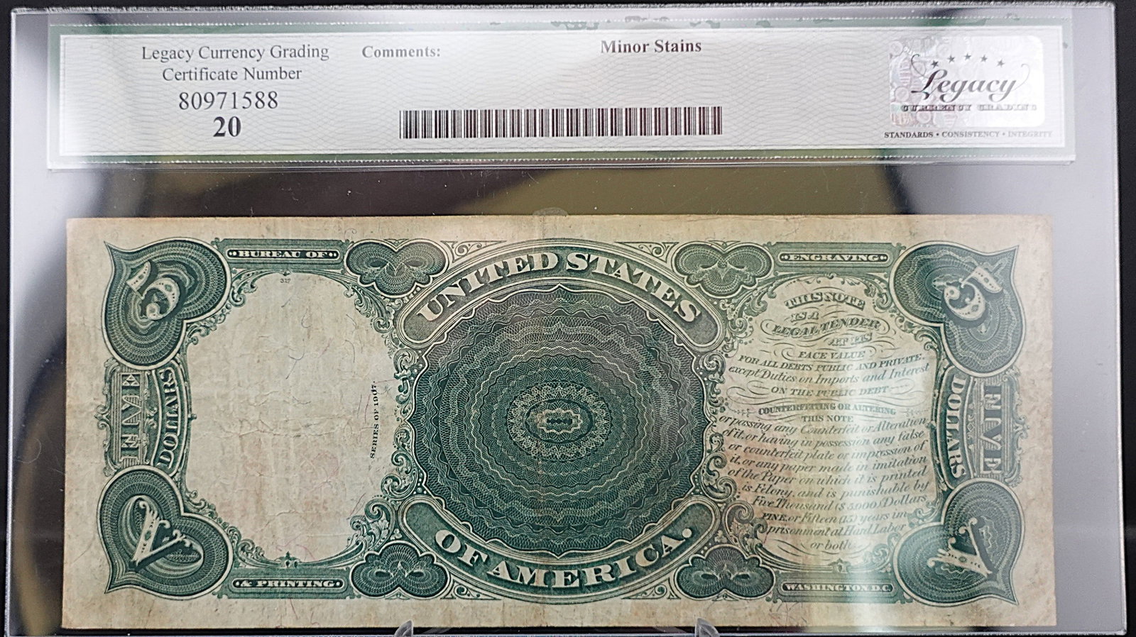 1907 $5 Legal Tender - 2