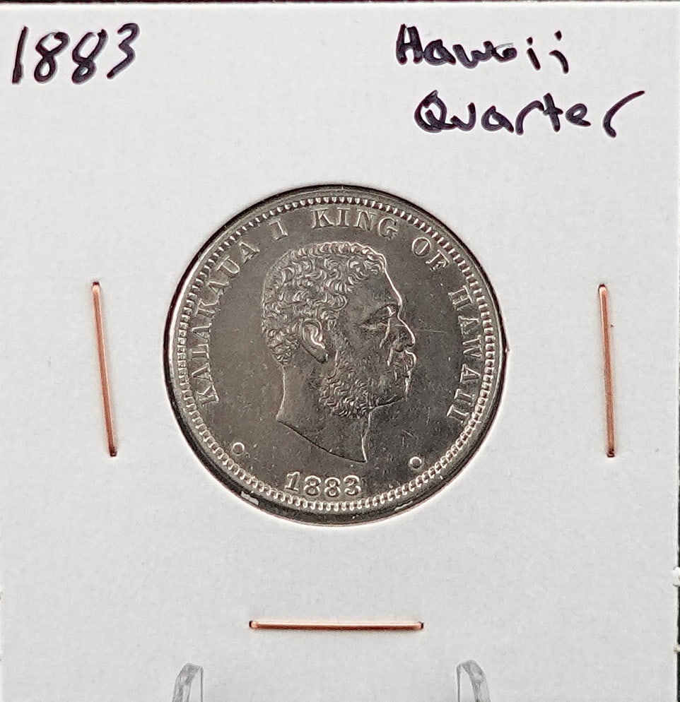1883 Hawaii Quarter: Ok so this is a great coin! Great Details! Great Luster and looks to be MS64/65! High Estimate: 800 Low Estimate: 500