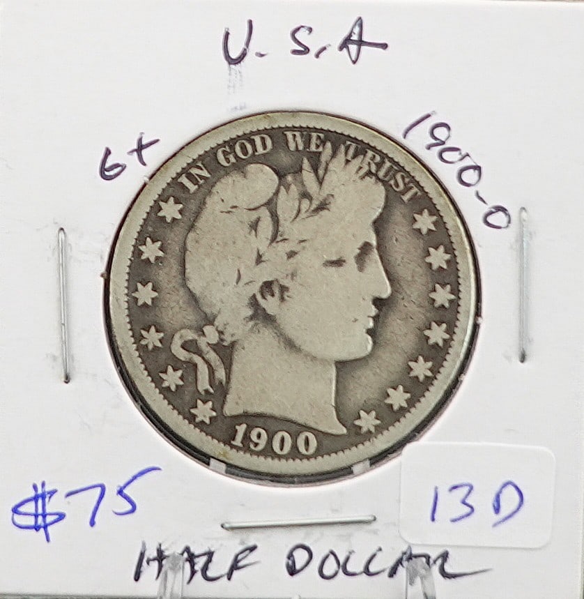 1900-O Barber Half Dollar: This is a Key Date! 90% Silver Low Estimate: 40.00 High Estimate: 60.00