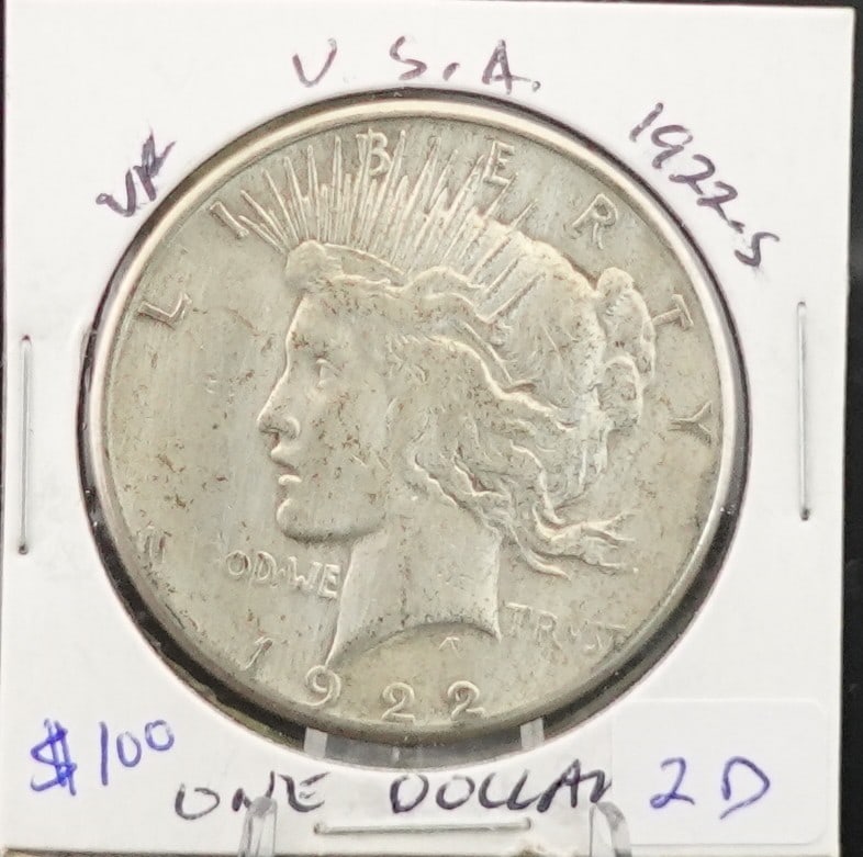 1922-S Peace Dollar: Nicer Date! 90% Silver Low Estimate: 70.00 High Estimate: 90.00
