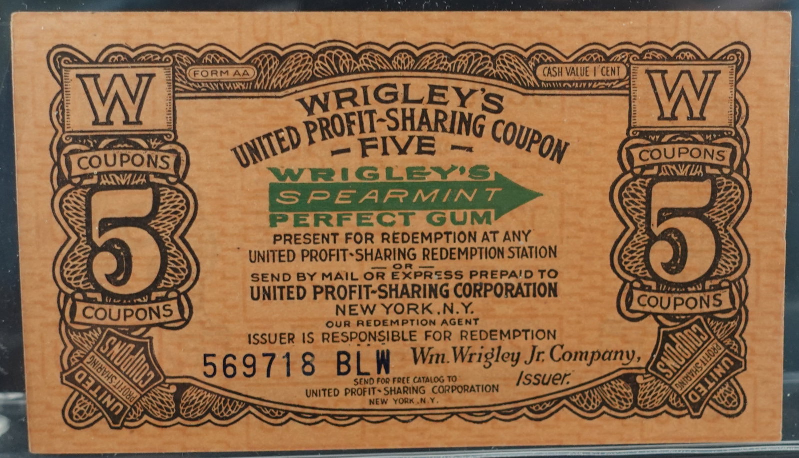 5 Shares Wrigley's Profit Sharing Note: Hard to find! Low Estimate: 20.00 High Estimate: 30.00