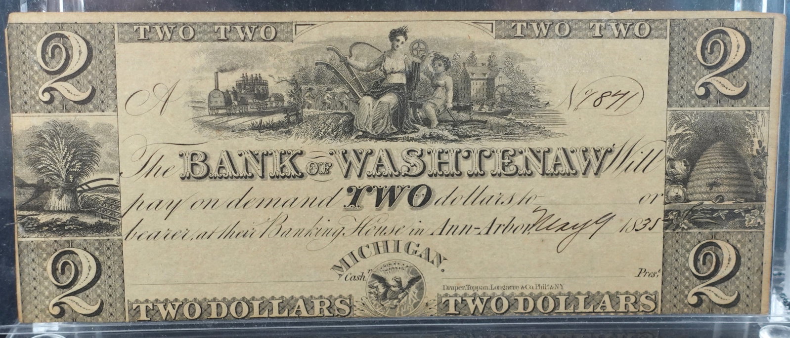 1871 $2 Bank of Washtenaw Ann arbor MI: Nice Harder to Find Note Low Estimate: 80.00 High Estimate: 100.00