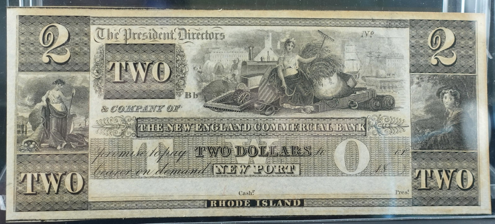 1830-40's $2 The New England Commercial Bank Note (1 of 2)
