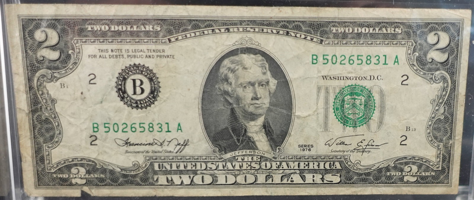 1976 $2 Note: SN 831 Low Estimate: 10.00 High Estimate: 20.00