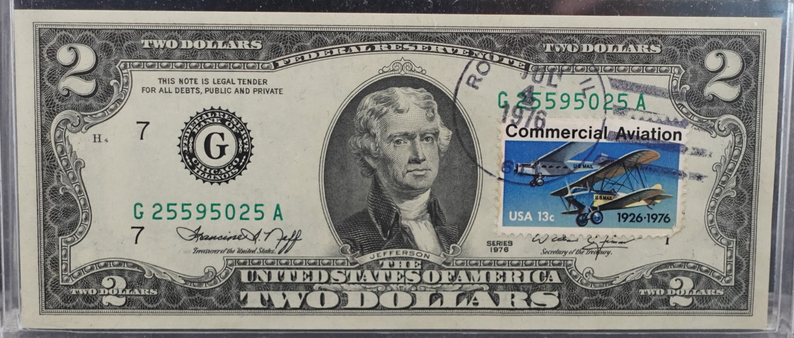 1976 $2 First Day of Issue Note and Stamp (1 of 2)