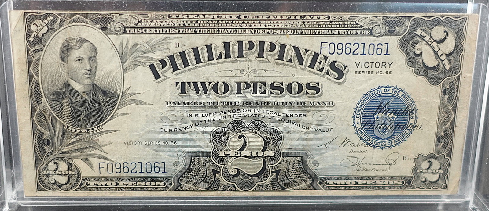 1944 2 Peso Philippians Victory Note: This is a Great Note! SN 1061 Low Estimate: 50.00 High Estimate: 70.00