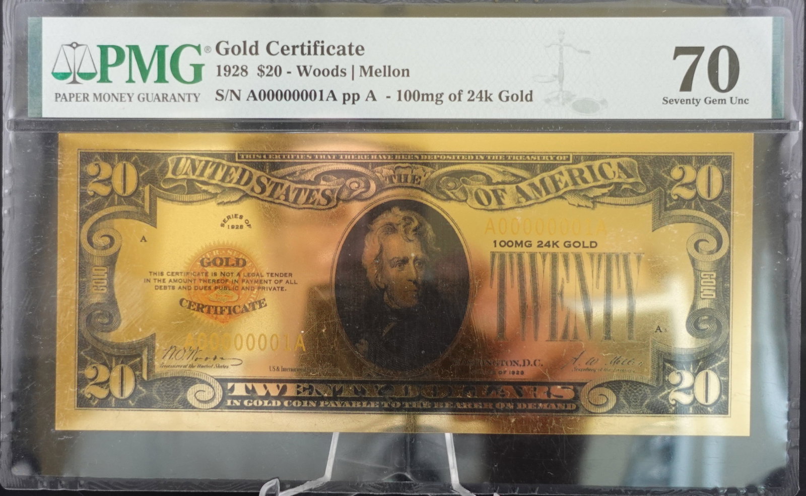 1928 $20 Gold Note: PMG Grade 70 Low Estimate: 20.00 High Estimate: 30.00