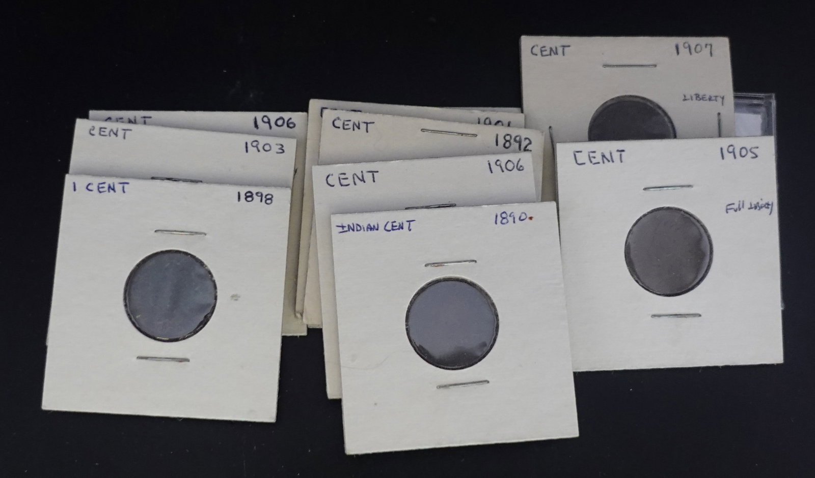 (11) Carded Indian Head Cents: Nice Mix of early dates Low Estimate: 30.00 High Estimate: 50.00