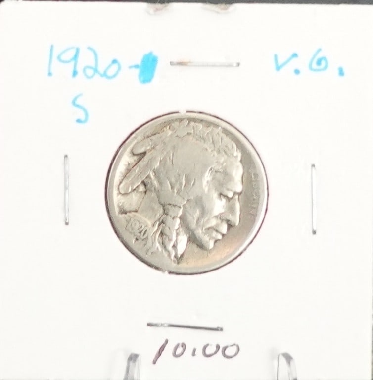 1920-S Buffalo Nickel: Nice Early Semi Key Date. Looks to be VG Low Estimate: 20.00 High Estimate: 40.00