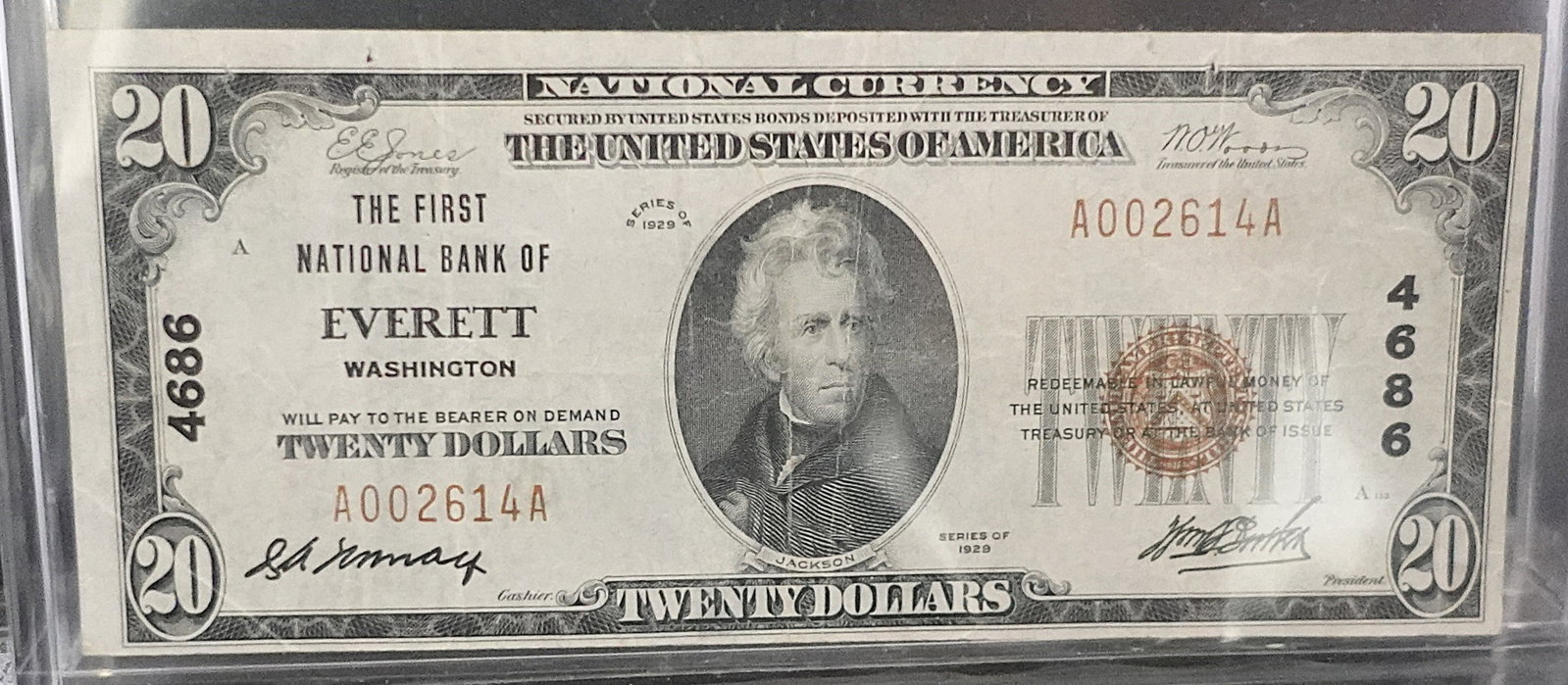 1929 $20 The First National Bank of Everett Washington: Great Note! Low Estimate: 120.00 High Estimate: 150.00
