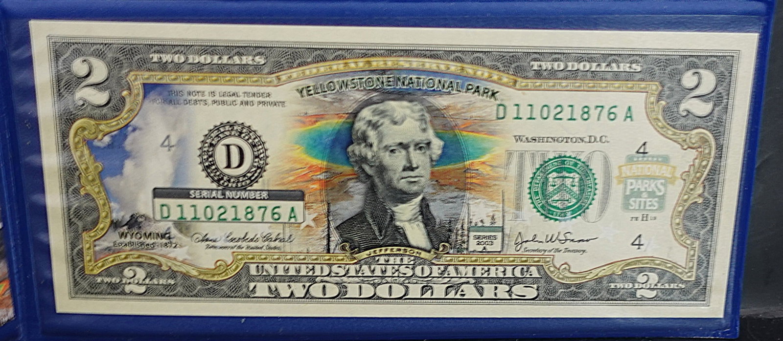 2003 $2 Colorized Note: This is the Yellowstone National Park Note. Great Note Great Details! Low Estimate: 30.00 High Estimate: 50.00