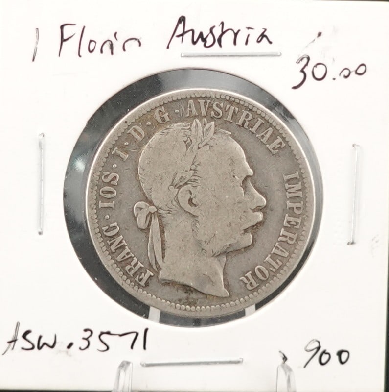 1885 Austria 1 Florin Coin: This is 90% Silver Low Estimate: 30.00 High Estimate: 40.00