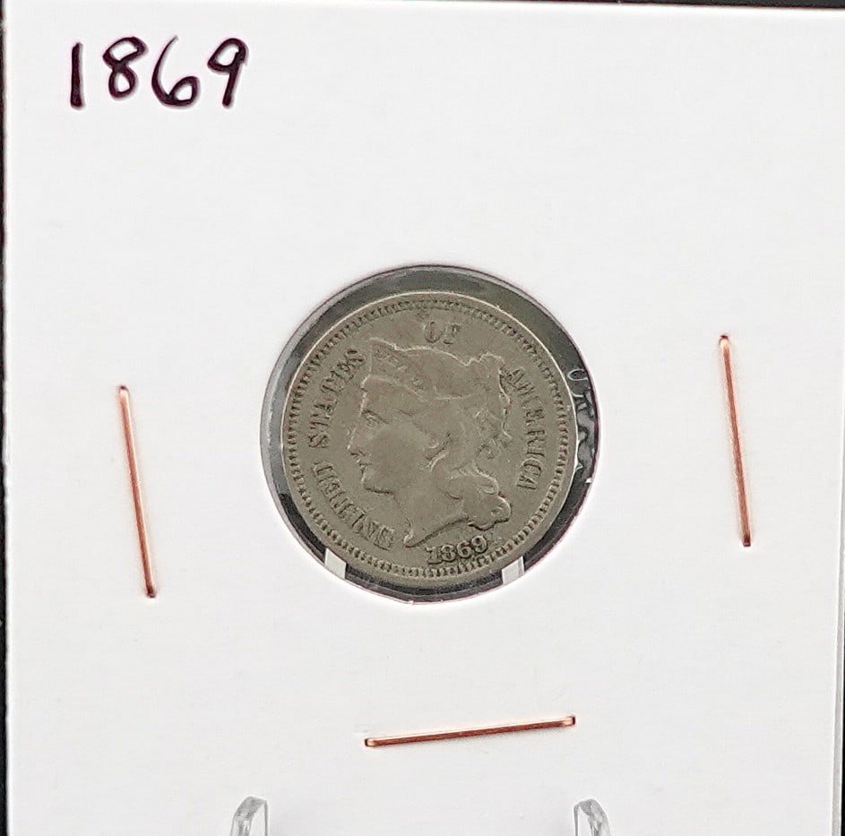 1869 3 Cent Piece: Nicer Semi Key Date! Full Liberty! Low Estimate: 40.00 High Estimate: 60.00
