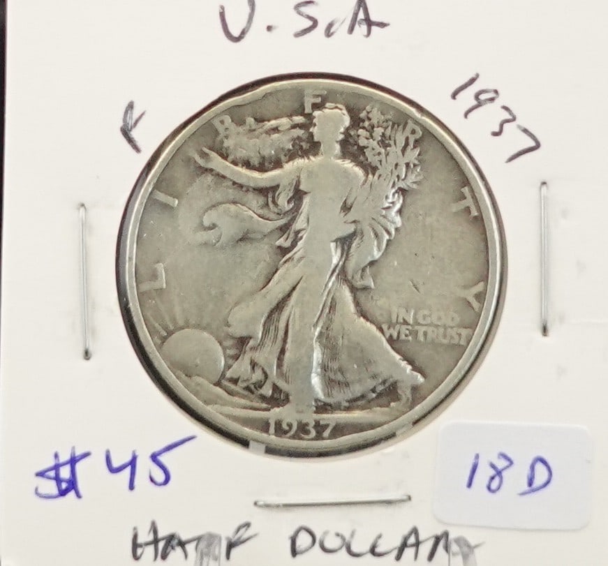 1937 Walking Liberty Half Dollar: 90% Silver Low Estimate: 40 High Estimate: 60